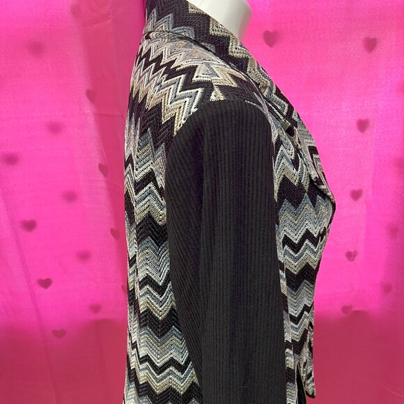 #209 Chico's Black White Zig-Zag Patterned Dress Jacket Blazer Size 3 (16) - Picture 3 of 8